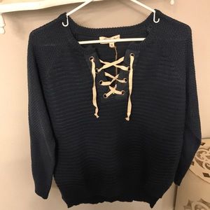 Tie up blue sweater! Brand new, never worn